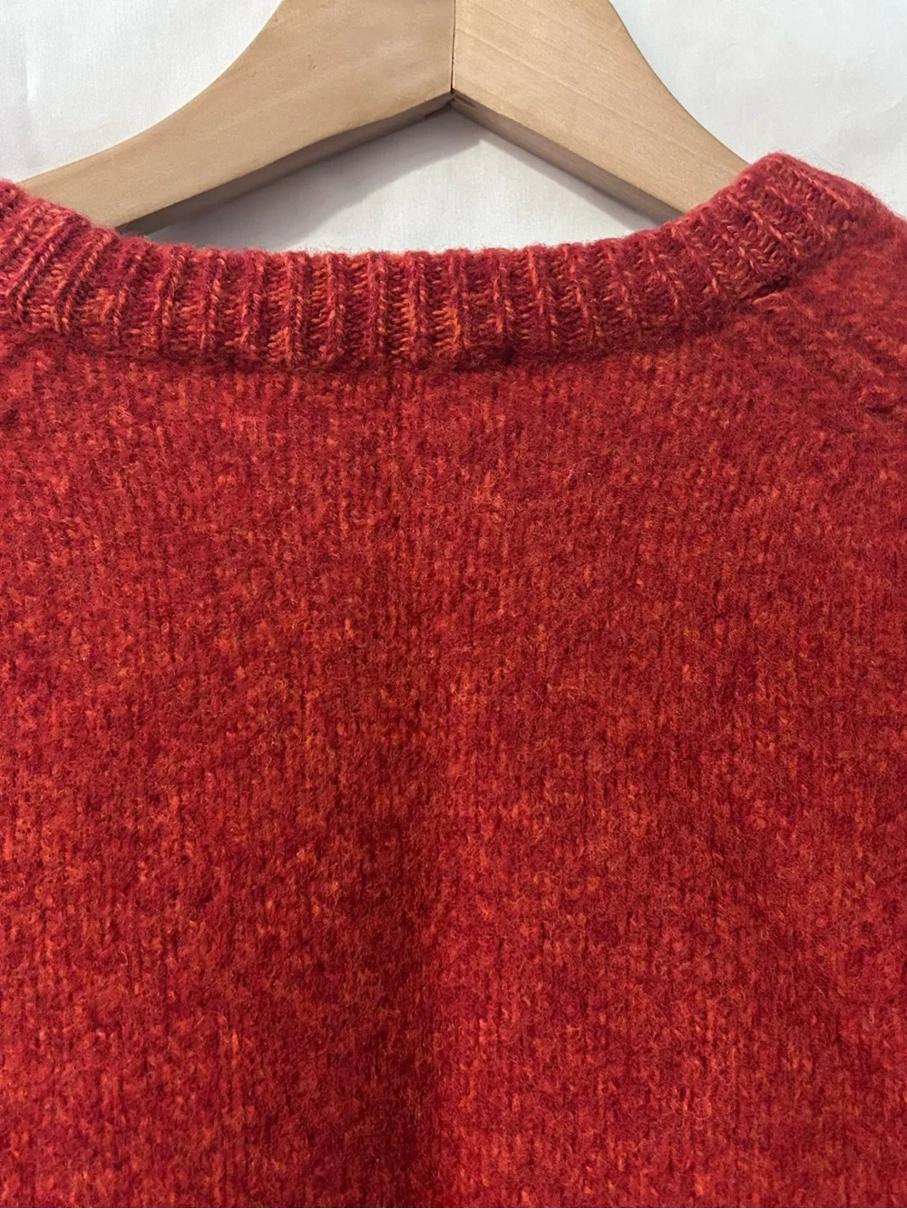J.Crew Mens XXL 100% Wool Sweater Red Orange Heather Raglan Crewneck Pullover